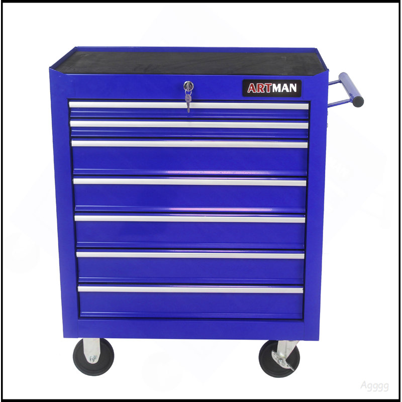 7 DRAWERS MULTIFUNCTIONAL TOOL CART WITH WHEELS-BLUE, Blue