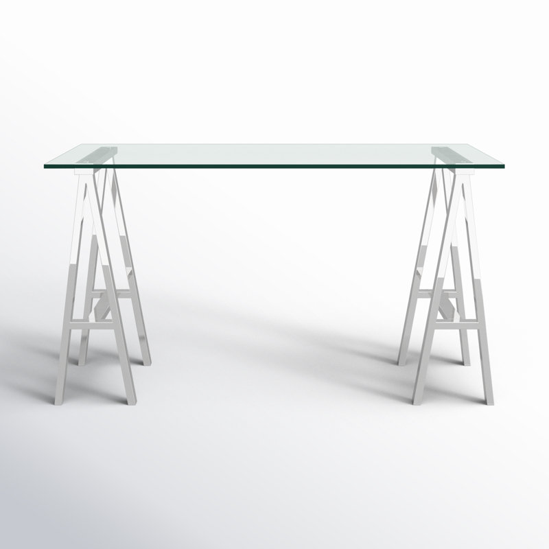Kapri Tigerlily Glass Desk, 30" H x 55" W x 30" D, Silver
