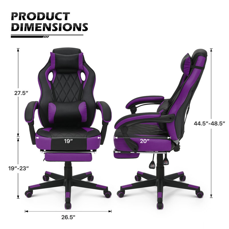 Reclining Computer Chair with Footrest & Detachable Lumbar Support 360 Degree Swivel, Purple