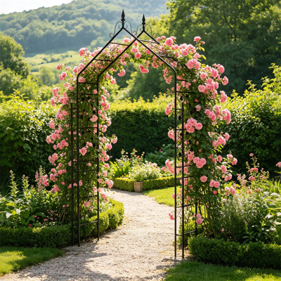 Arche de jardin décorative en métal, treillis, style gothique, arche pointue, support pour plantes d'entrée, noir