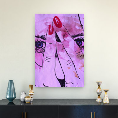 Red Nails Blue Eyes Abstract Contemporary Wall Art Print 1 Piece Wrapped Canvas Wall Art