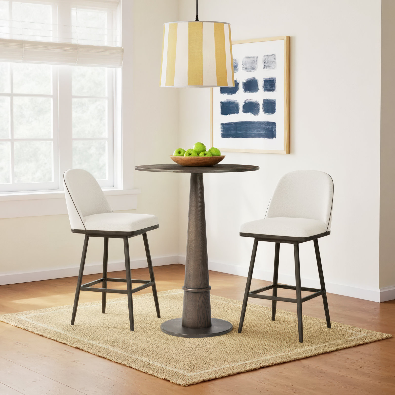 Beverly Round 32.00000'', Warm Gray Marble/Brown Oak, 36.5" H x 32" L x 32" W
