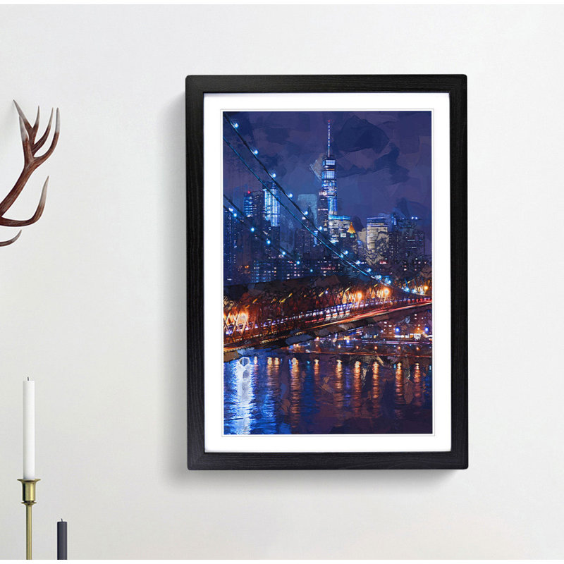 View of New York City in Abstract - Picture Frame Graphic Art Print, 91cm H x 60cm W x 2cm D, Black
