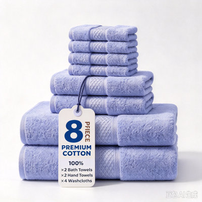Ensemble de 8 serviettes de bain 100 % coton peigné, ultra douces et très absorbantes pour la salle de bain