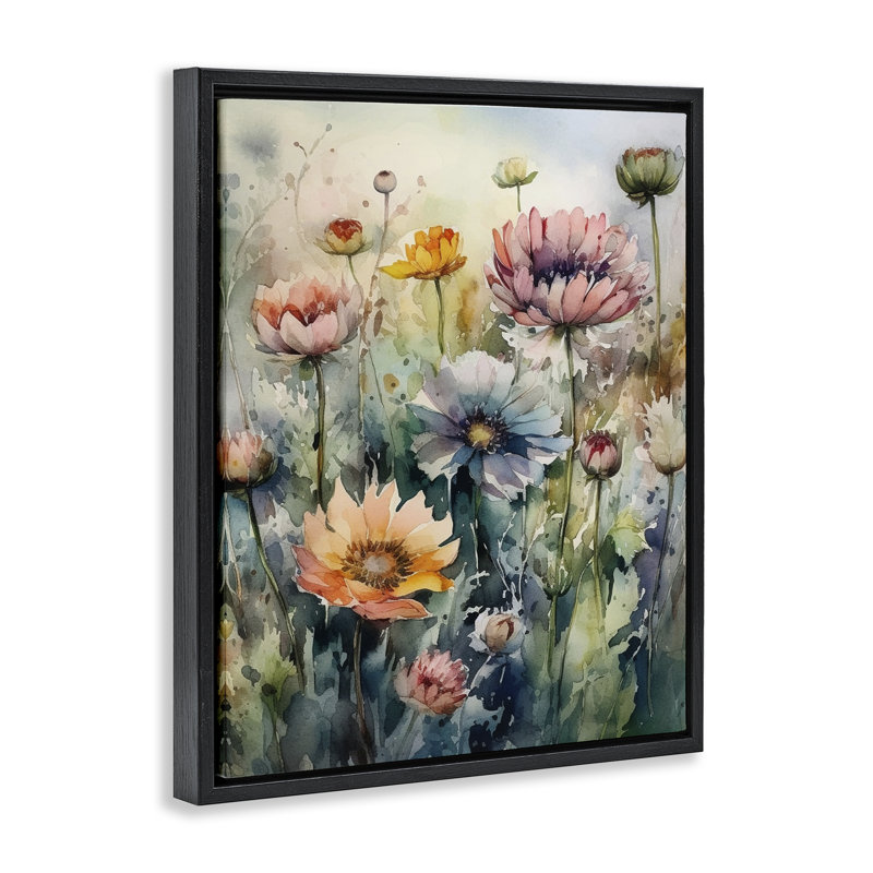 «Wild Gerbera Daisies», art mural encadré par Ryley, H 31 po x l 25 po, Cadre flottant noir de jais