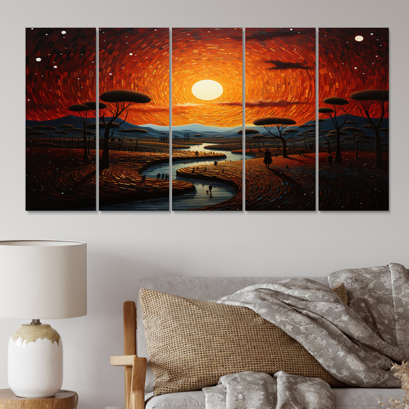 «African Tribal Sunset V» sur toile, reproduction de 5 pièces