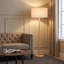 Lampadaire moderne de 155 cm en bois massif naturel avec abat-jour cylindrique en lin beige, certifié cULus, idéal pour le salon, la chambre, le bureau ou la salle d'étude.-133585400-135377061