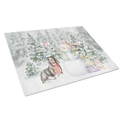 Basset Hound Black White And Tan With Christmas Presents Glass Cutting Board Largecutting Board