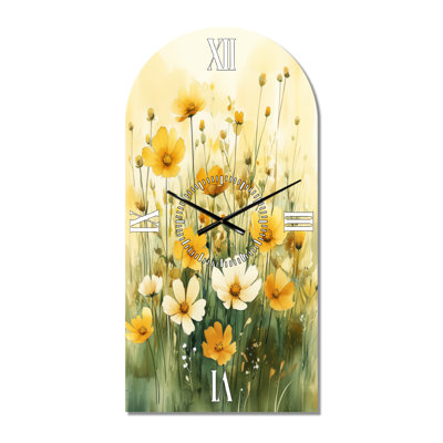 Horloge murale en métal Golden Prairie Wildflowers Light I - Style champêtre
