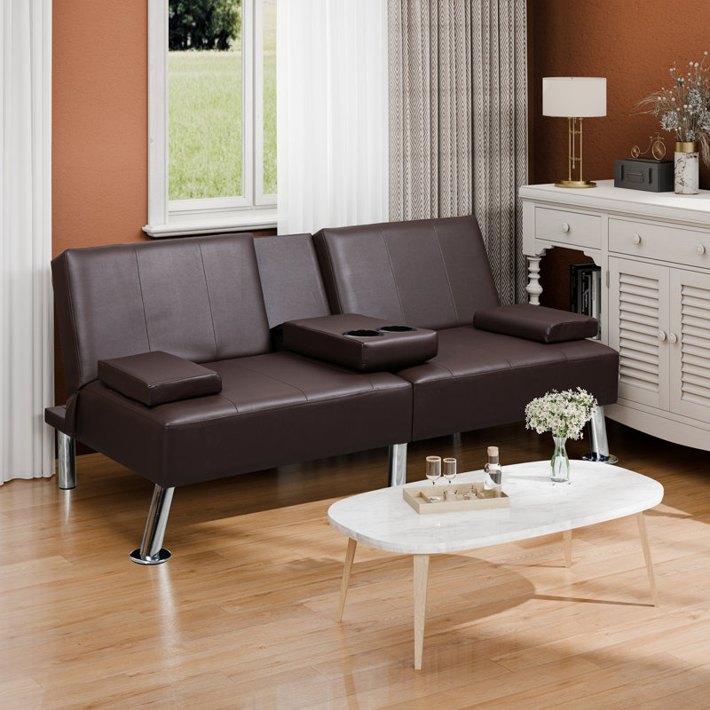 Modern Convertible Futon, Adjustable Folding Sofa Bed, Brown Leather