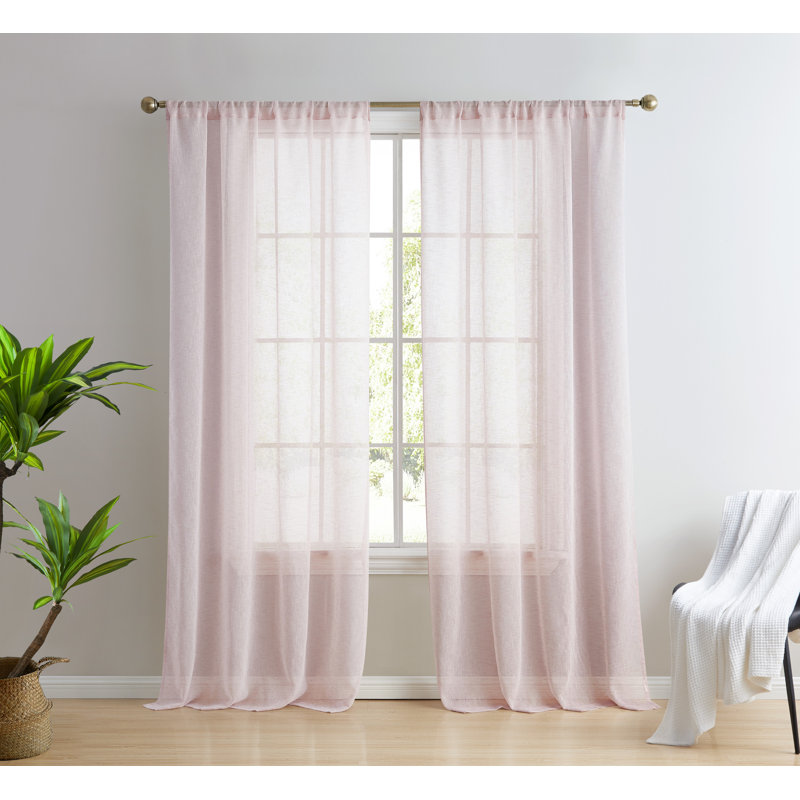 Hailey Faux Linen Sheer Curtain Panels, 54" W x 84" L, Blush Pink