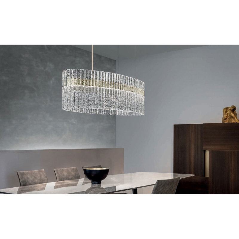 Lustre vénitien en cristal, Chrome, Transparent, 26" Length x 14" Width x 15" Height