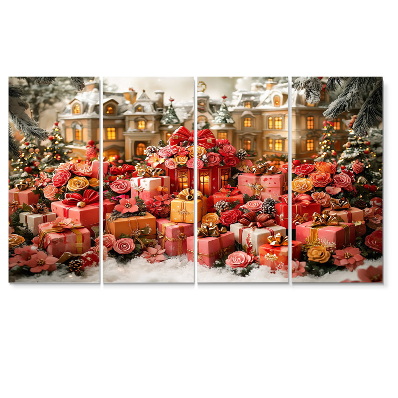 «Pink Gold Christmas Christmas Dream» - ensemble d'art sur toile de Noël, H 32 po x l 64 po