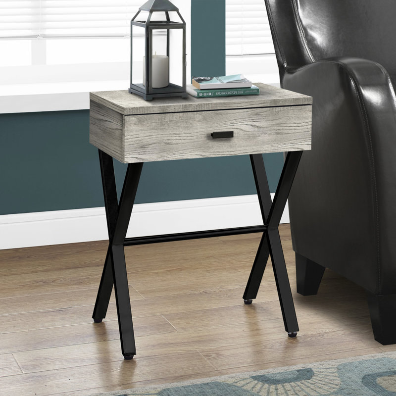 Table d'appoint, côté, bout, table de chevet, lampe, tiroir de rangement, salon, chambre à coucher, métal noir