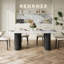 Table de salle à manger moderne de 71 po ovale en faux marbre 4-6 personnes, double colonne romaine avec pieds noirs et table de cuisine minimaliste moderne pour le salon-338527381-356149421-353320130