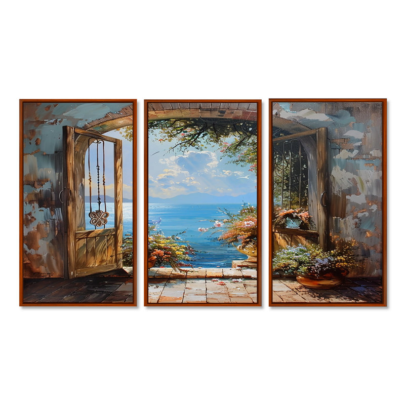 Rosenfeld - Coastal Windows Wall Art Set, Brown Floater Framed, 32" H x 48" W x 1" D