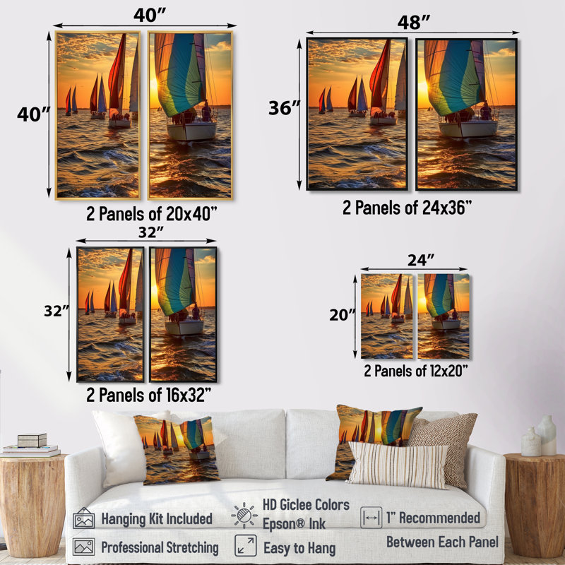 Boating Bliss II - sports nautiques, impressions sur toile 2 panneaux, H 40 po x l 40 po, Impression encadrée flottante
