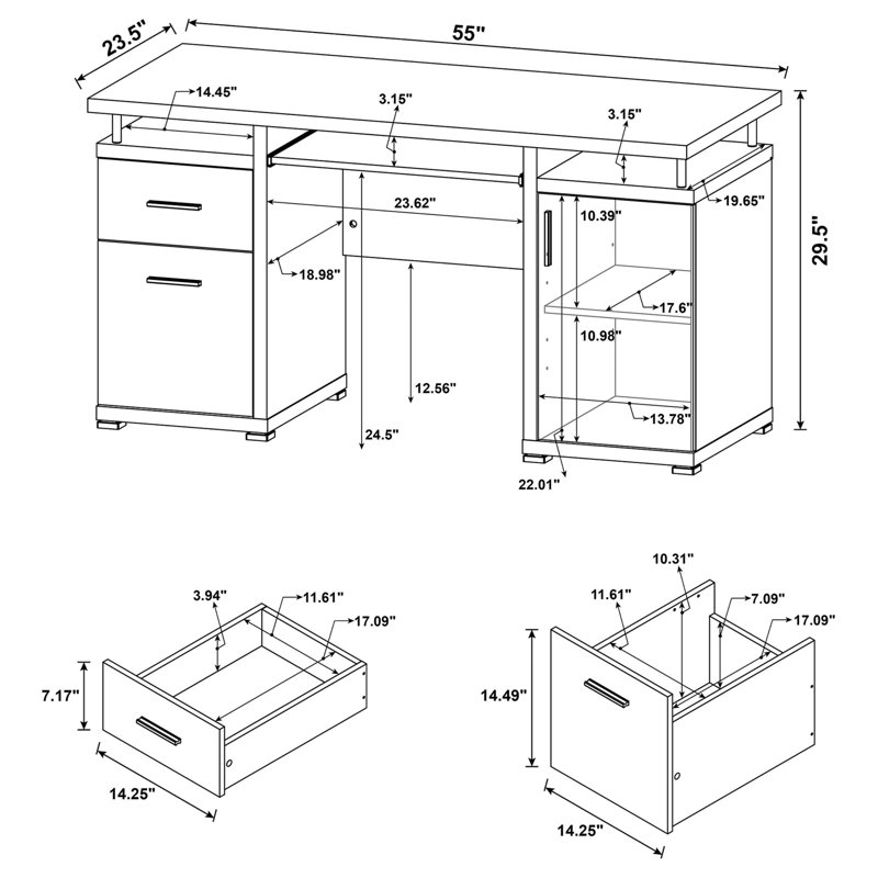 Rochelle Cappuccino 2-Drawer Office Computer Desk, Cappuccino