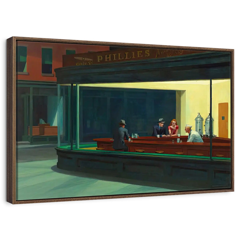 Nighthawks, 25 po x 17 po, Cadre flottant noyer