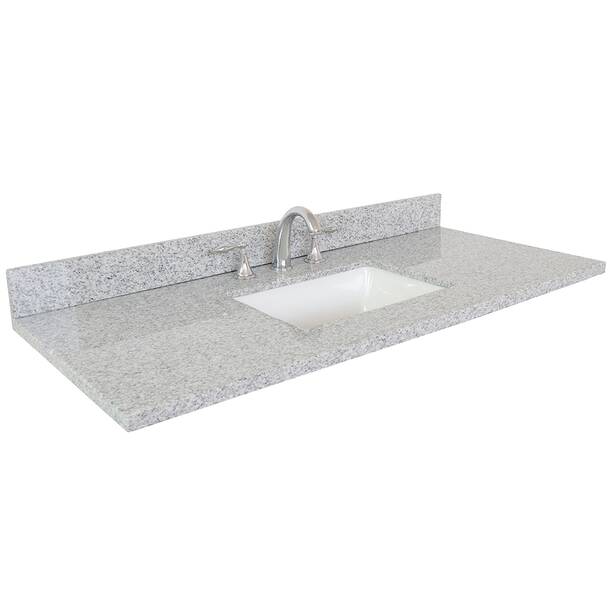 Tile & Top 49'' Granite Single Vanity Top with Sink and 3 Faucet Holes ...