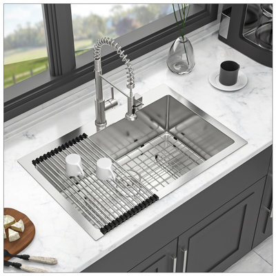 Durable 16 Gauge Stainless Steel Single Bowl Kitchen Sink with X-Shaped Drain and Soundproofing, Perfect for Modern Kitchens