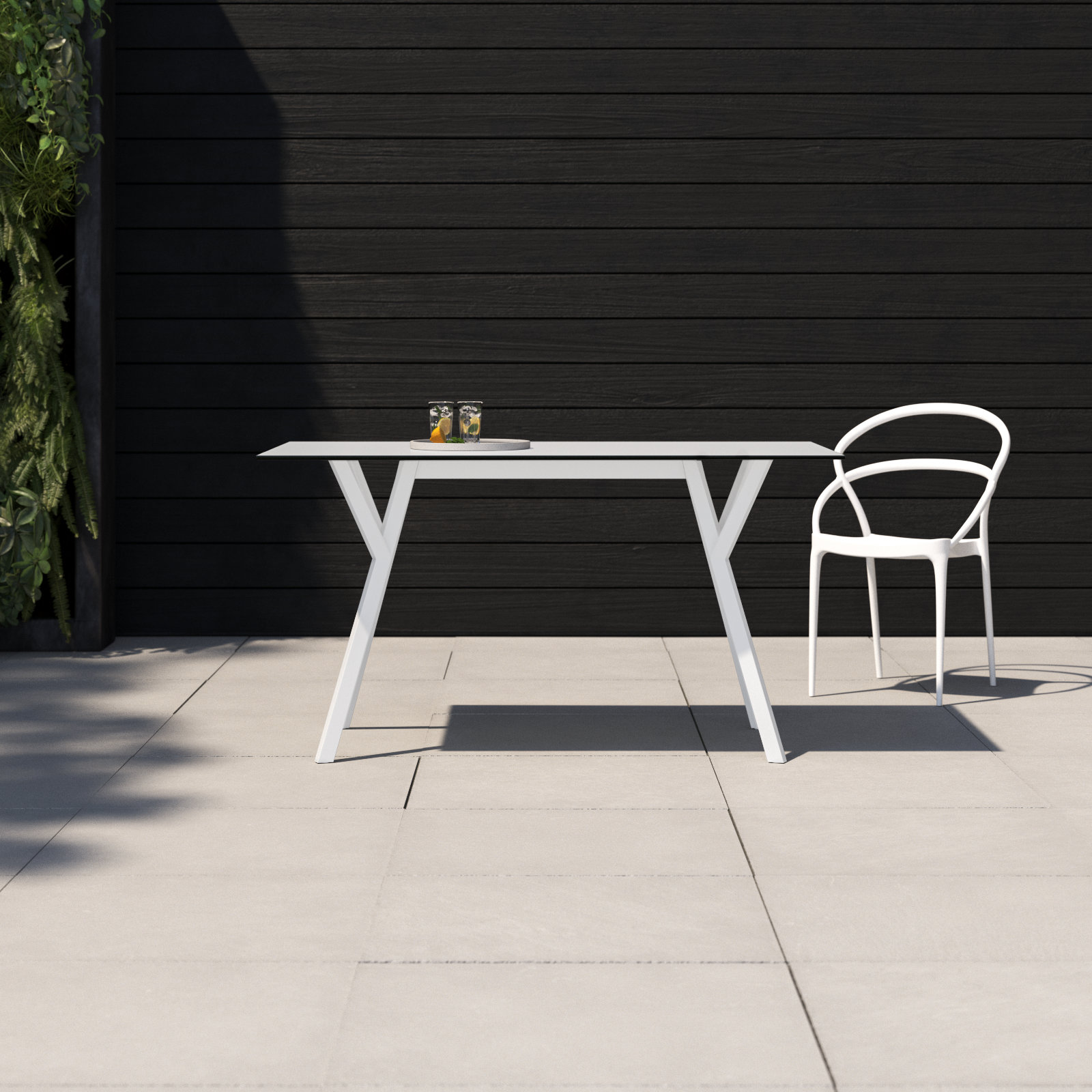 Pontus Synthetic Laminate Outdoor Dining Table, 31.5'' W x 55'' L x 29.5'' H, White