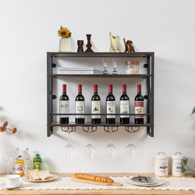 Ryiah 6 - Bottle Wine Bottle & Glass Rack in Black and Brown