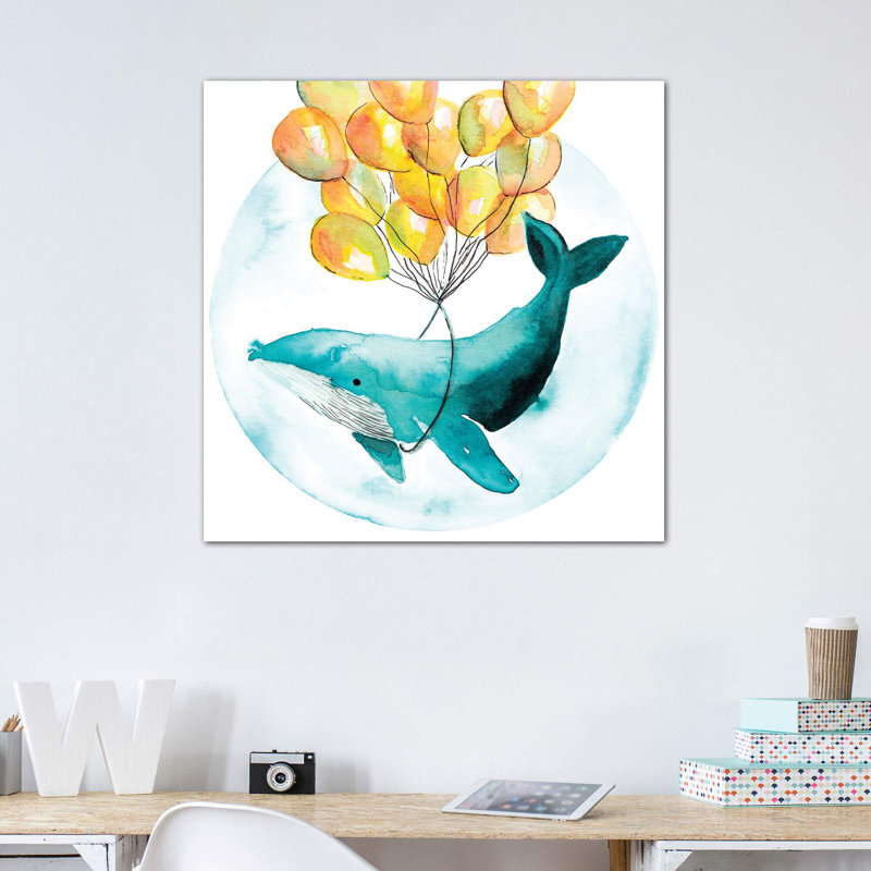 Baleine magique I - impression, Pas de tapis, H 37 po x l 37 po x P 1,5 po, Toile tendue