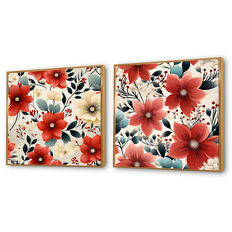 Bainbridge - Ensemble de 2 collages carrés floraux, H 16 po x l 33 po, Cadre flottant doré