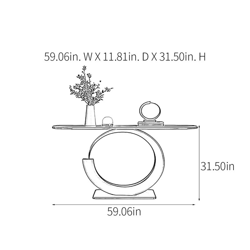 Console Modern Minimalist Luxury Art, Or champagne, H 31,5 po x l 59,06 po x P 11,81 po