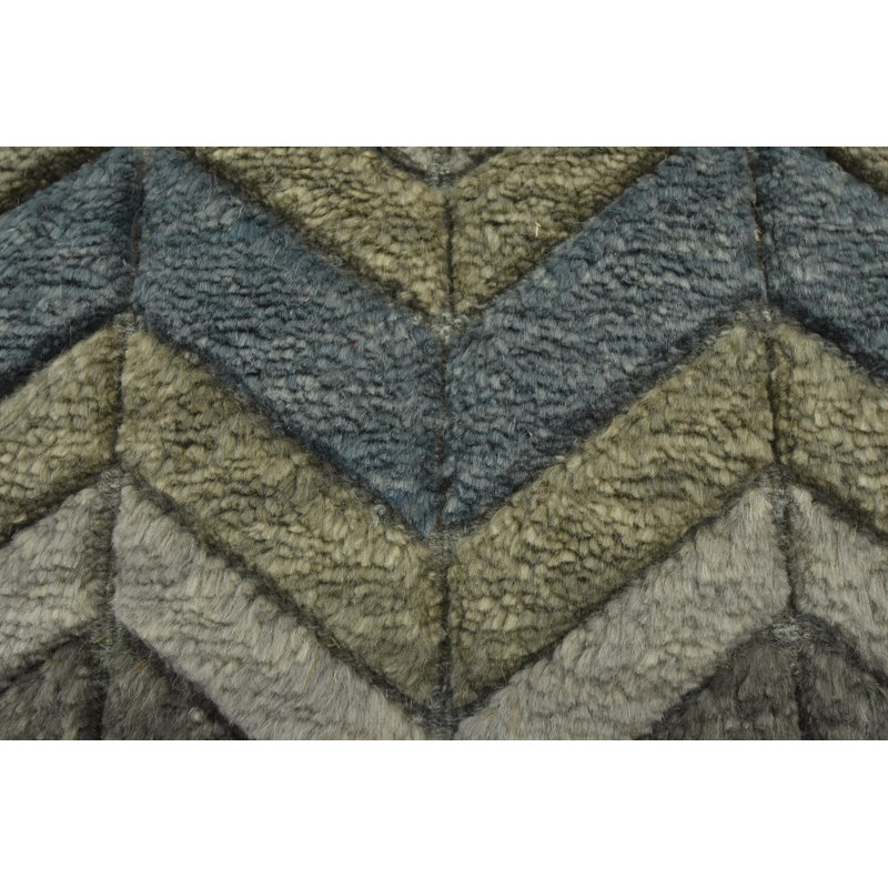 Tapis gris / ivoire en laine noué à la main de conception unique 8 pi 4 po x 10 pi 1 po Melynda