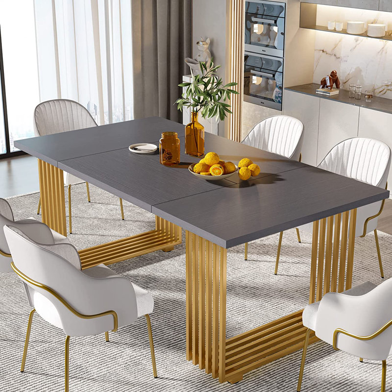 Unfinished Metal Base Dining Table, White, Gold