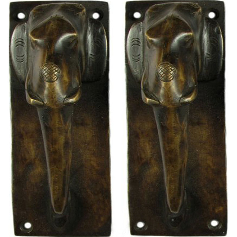Handcrafted Brass Elephant Door Handle Pair, 7 in. Vertical Mount, Traditional Indian Animal Motif Hardware for Foyer & Front Entry