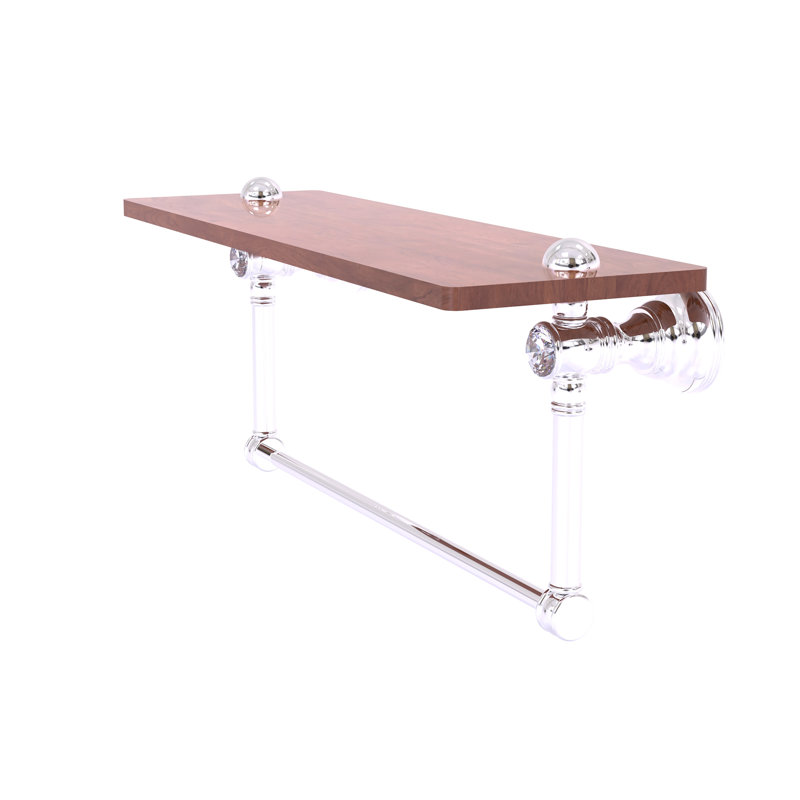 Tablette en bois massif avec barre à serviettes Freyja Ironwood, Chrome poli, H 5,54 po x l 22 po x P 7 po