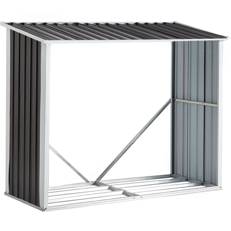 Remise à bûches, support à bûches avec toit, remise à bûches, support à bois de chauffage pour le porche de la cour arrière, acier galvanisé anthracite de 70,9 po
