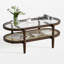Table basse en rotin avec plateau en verre trempé et structure en bois massif, table basse en verre, table basse ovale, table basse Boho, tables basses de salon, convient au salon, au bureau ou au balcon-678651772-678651779
