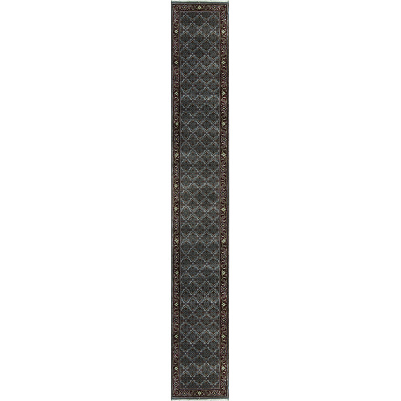 Hand-Knotted High-Quality Light Blue and Red Runner