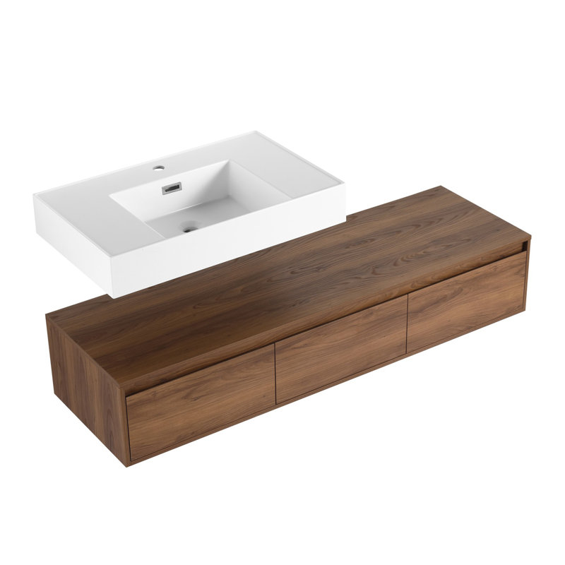 60 inch Wall-Mounted Bathroom with Resin Sink