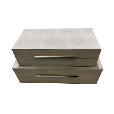 Mercer41 2-Pieces 12/14" Rectangular Shagreen Boxes, Ivory