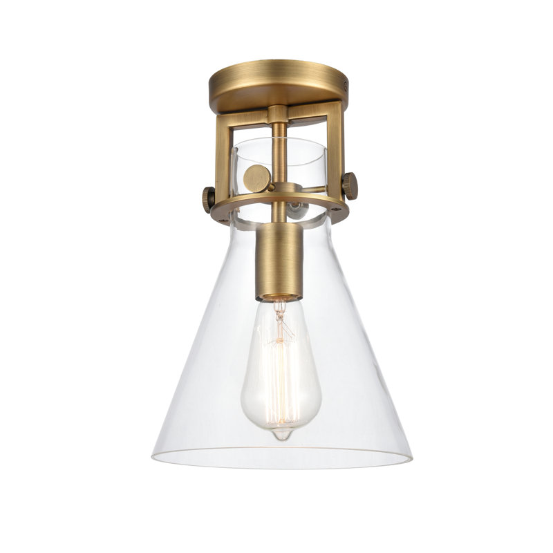 Skokie Glass Semi Flush Mount, Brushed Brass, Clear
