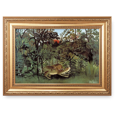 "Le lion affamé se jette sur l'antilope" par Henri Rousseau, taille de l'image: 30 x 22 pouces, taille de l'image: 16 x 24 pouces, reproductions d'art sur cadre doré The World Classic, art mural pour la décoration intérieure