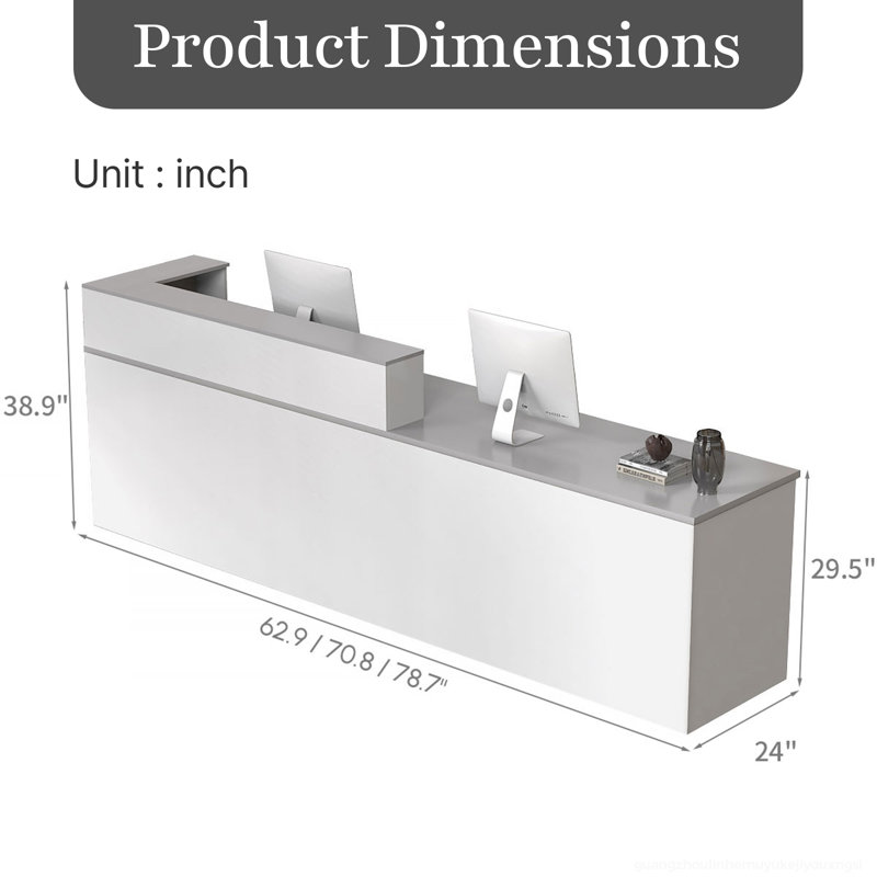 Bureau de réception élégant et ergonomique avec rangement spacieux et système de glissement silencieux, Gris