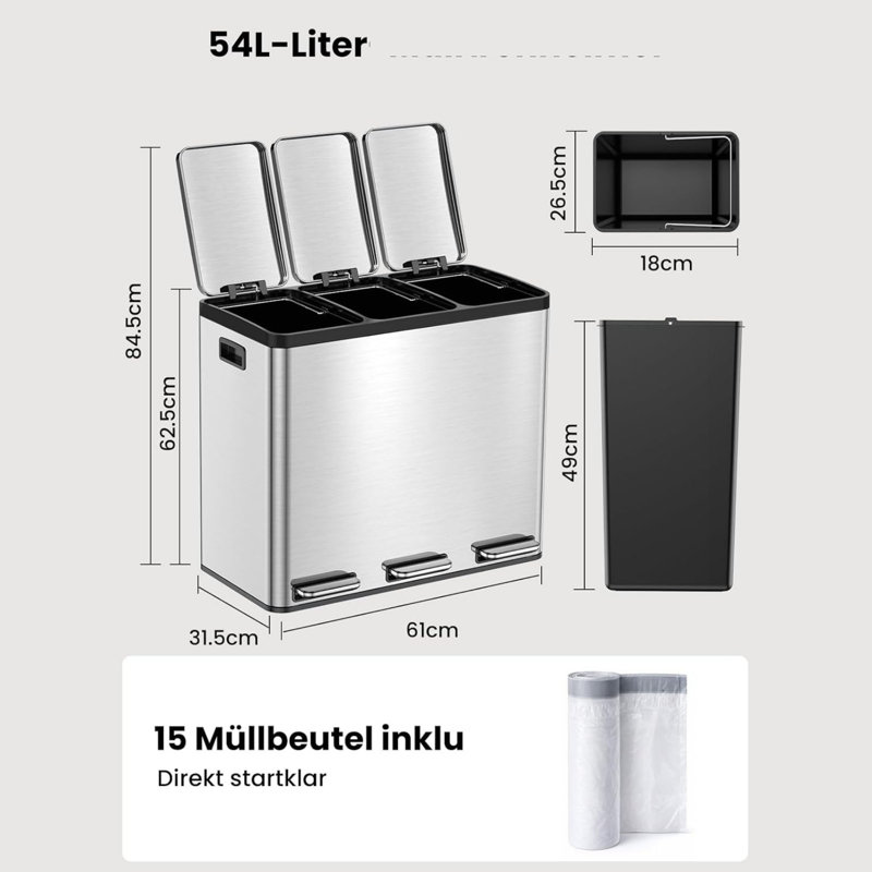 Stainless Steel Recycling Bin - 54 L