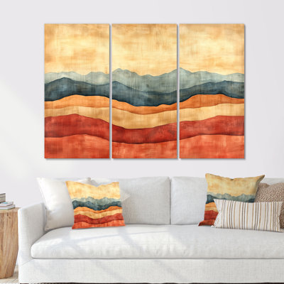 Rouille, art mural abstrait en terre cuite - horizon du désert en rouille et argile, ensemble d'art mural sur toile 3 pièces, décor moderne du désert