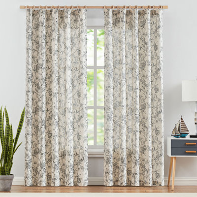 Floral Linen Blend Farmhouse Rod Pocket Curtains