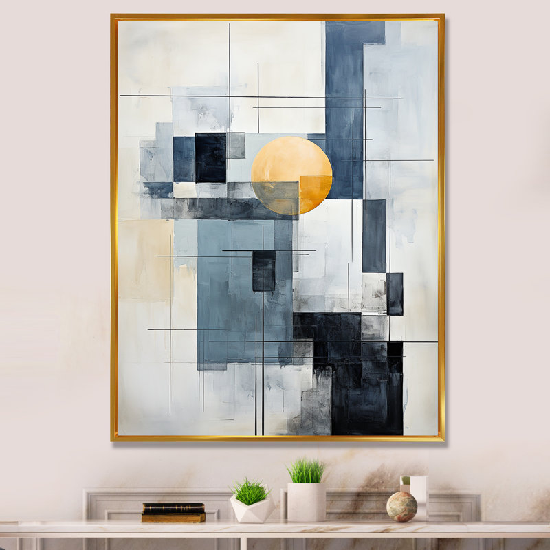 «Jahdae Beige Blue», impression sur toile, H 40 po x l 30 po x P 1,5 po, Cadre flottant doré