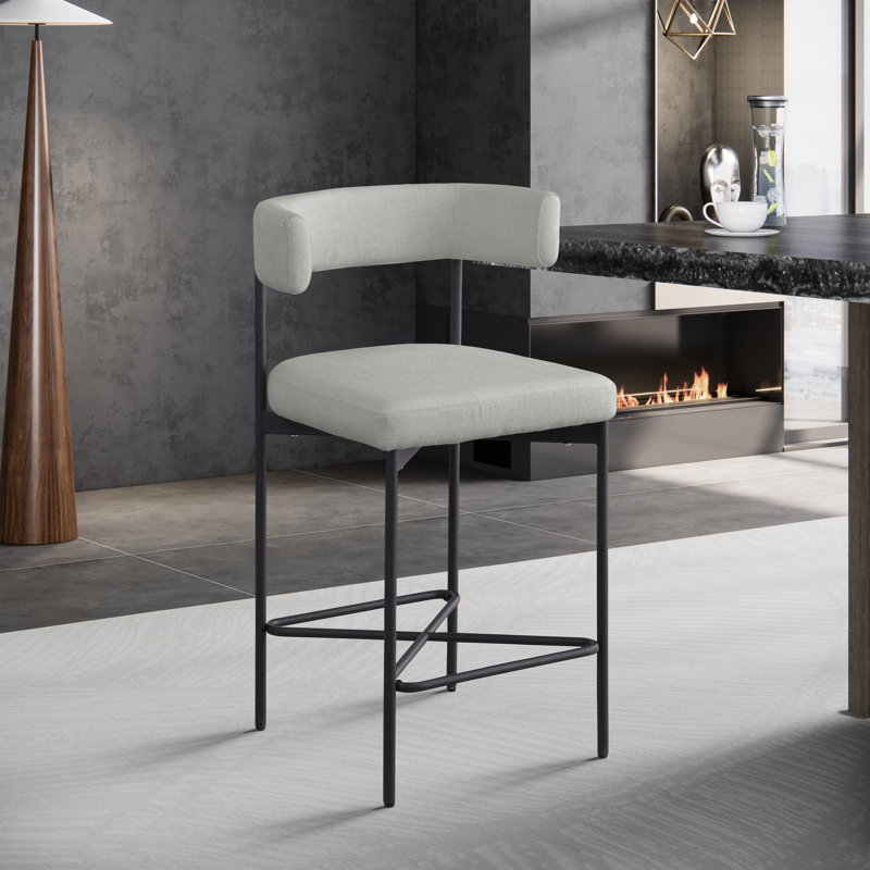 Hisayo Upholstered Counter Stool with Metal Frame, Gray Linen Textured Fabric