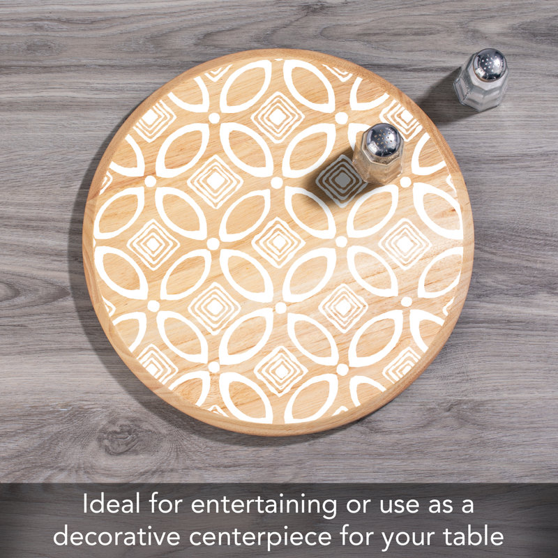 CounterArt White Geo Pattern Wood Lazy Susan Turntable