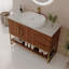 Meuble-lavabo moderne de 36 po avec lavabo vasque en céramique, meuble autoportant d'appoint doré-173443746