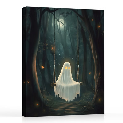 Halloween Ghost and Gothic Horror Canvas Wall Art, Spooky Haunted Painting for Living Room, Bedroom, Entryway and Seasonal Home Decor